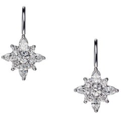 Kwiat Diamond Star Earrings in 18 Karat White Gold