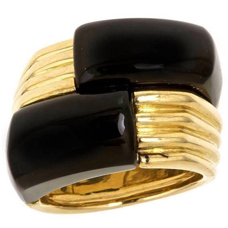 18k Gold Black Onyx BUONA FORTUNA Ring by John Landrum Bryant For Sale