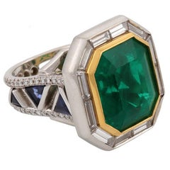 14.68 Carat Emerald DREAMS Ring White Diamonds Blue Sapphire John Landrum Bryant