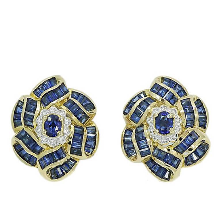 Bellarri Sapphire and Diamond Yellow Gold Earrings For Sale