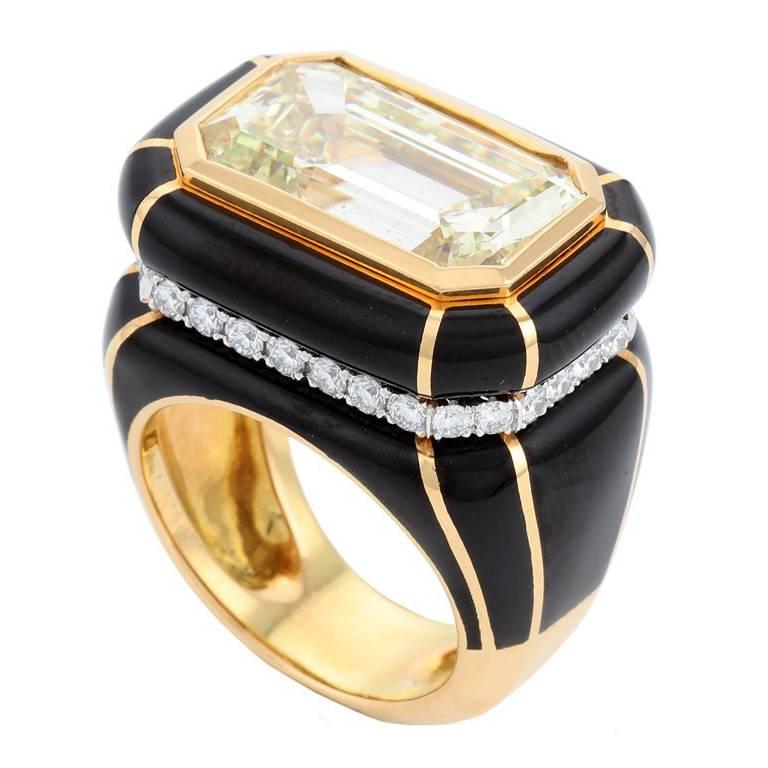 10.18 Carat Fancy Light Diamond Midnight Art Deco Ring by John Landrum Bryant For Sale
