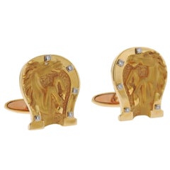 Carrera y Carrera Diamond Gold Horse Shoe Cufflinks