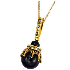 Diamond Onyx Gold Crown Pendant Necklace on Chain One of a kind