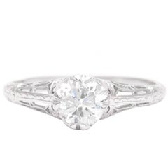 Antique Art Deco 0.80 Carat Diamond Solitaire Engagement Ring in Platinum