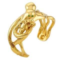 Green Diamonds 18k Gold Mother and Baby Octopus Cuff by John Landrum Bryant