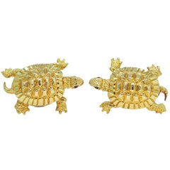 Turtle with Ruby Eyes Yellow Gold Cufflinks