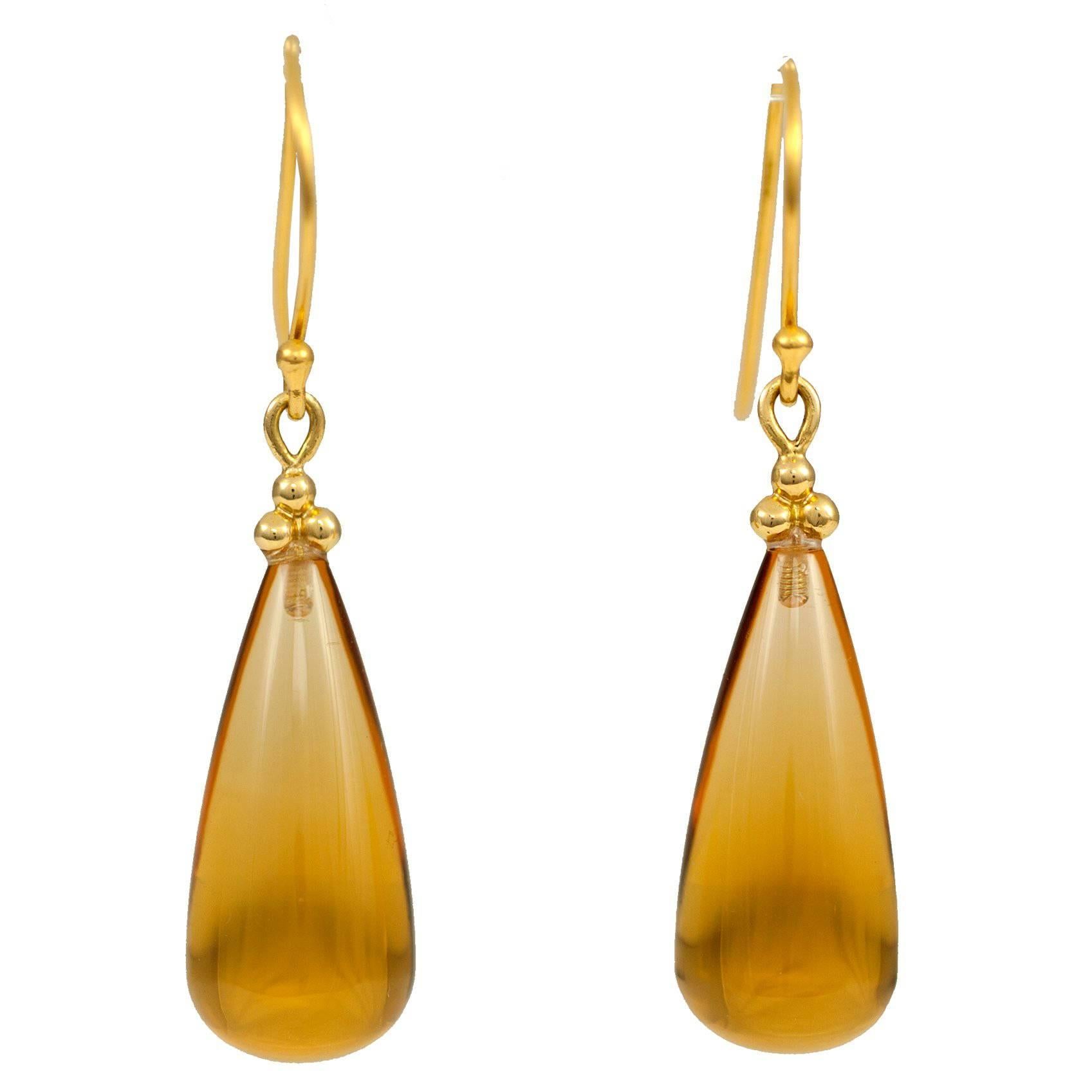 Crevoshay Citrine Earrings in 18 Karat Yellow Gold For Sale