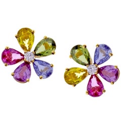 Bulgari Sapphire and Diamond Flower Stud Earrings