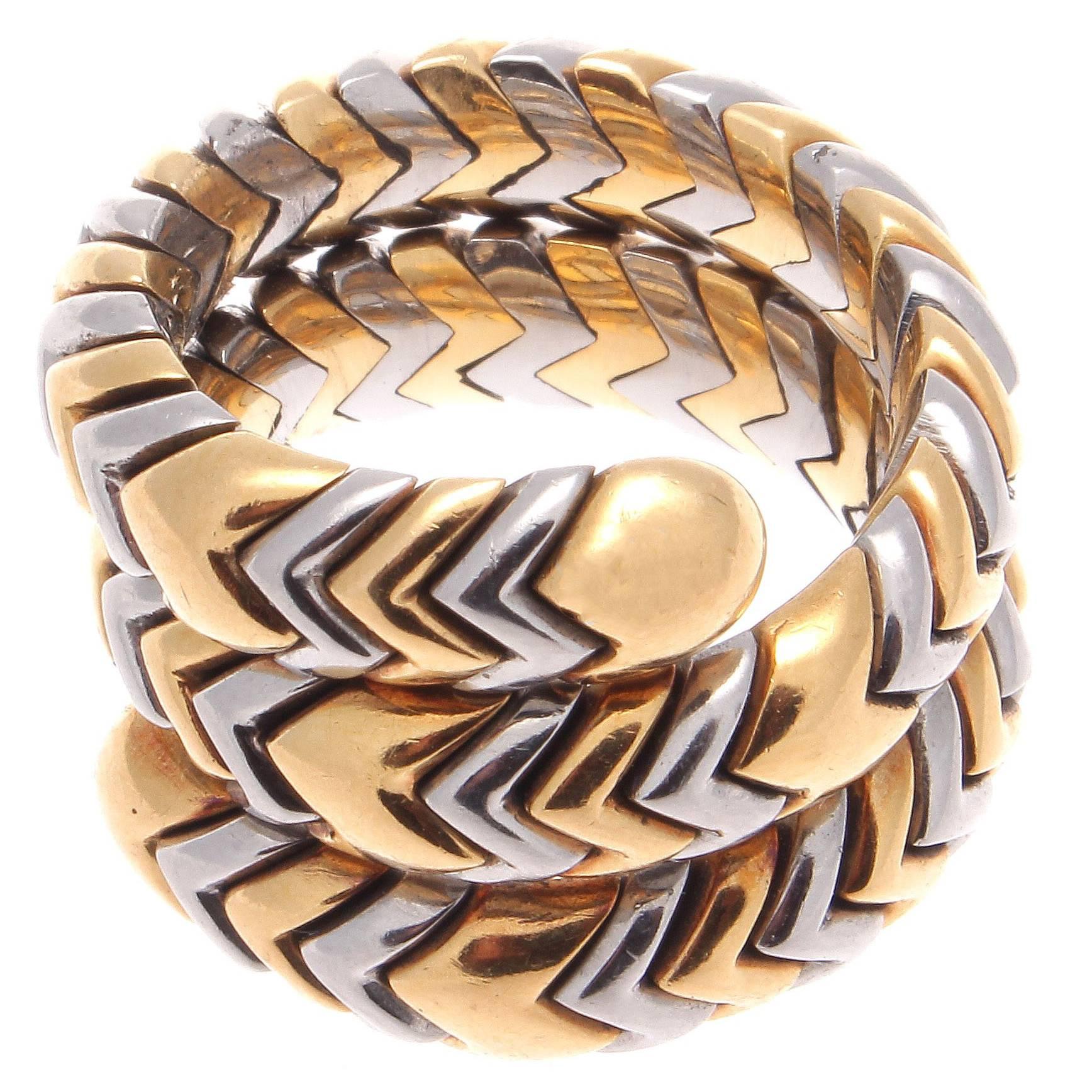 Bulgari Serpenti Tubogas Gold Steel Ring
