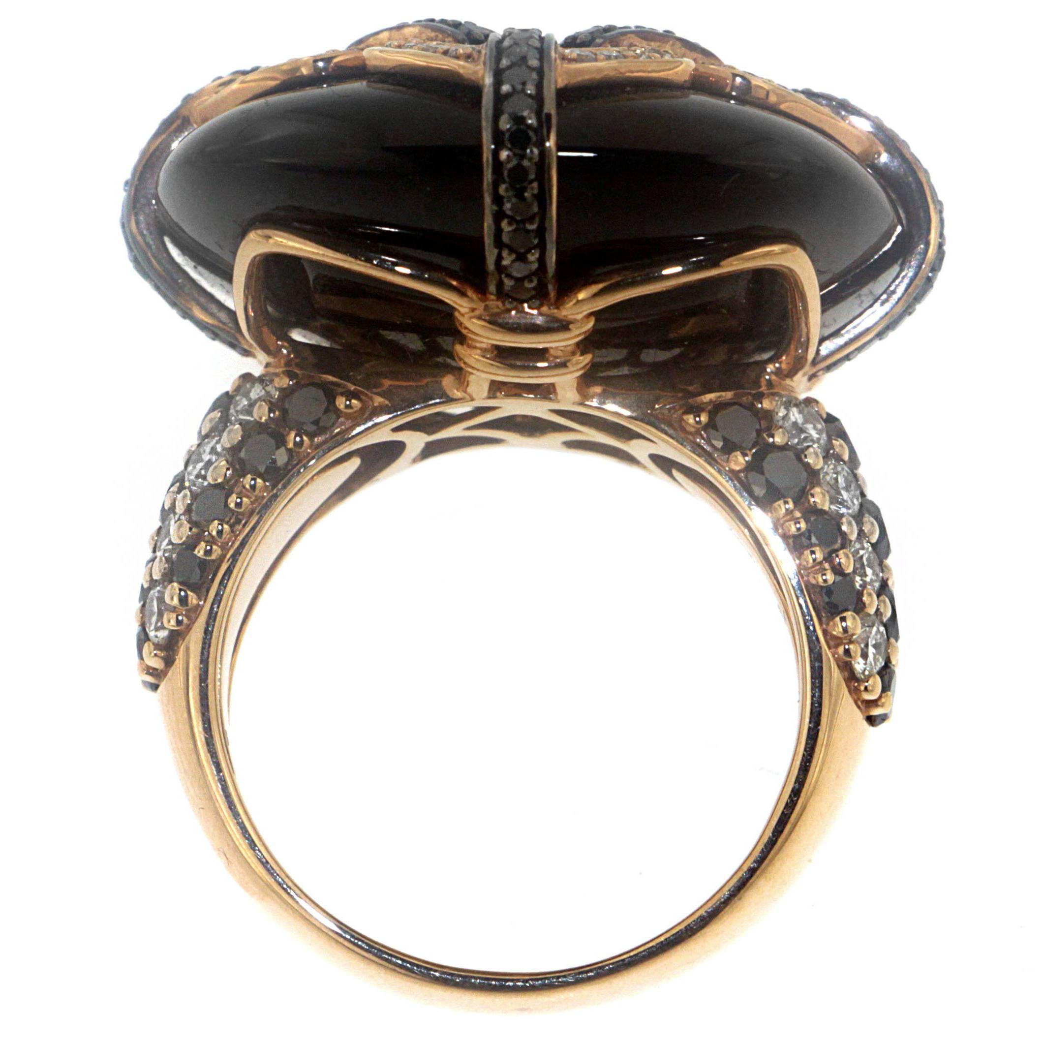 Zorab Creation 50.25 Carat Black Spinel and Diamonds Rose Gold Cocktail Ring For Sale