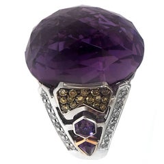 Zorab Kreation 36 Karat Amethyst Quarz Gelb-Weiß-Diamant Gold Cocktail-Ring