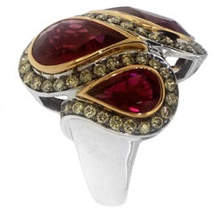 Zorab Creation Ruby with Yellow Diamonds Gold and Palladium Cocktail Ring