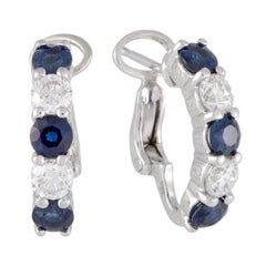 Diamond and Sapphire White Gold Huggie Earrings 2