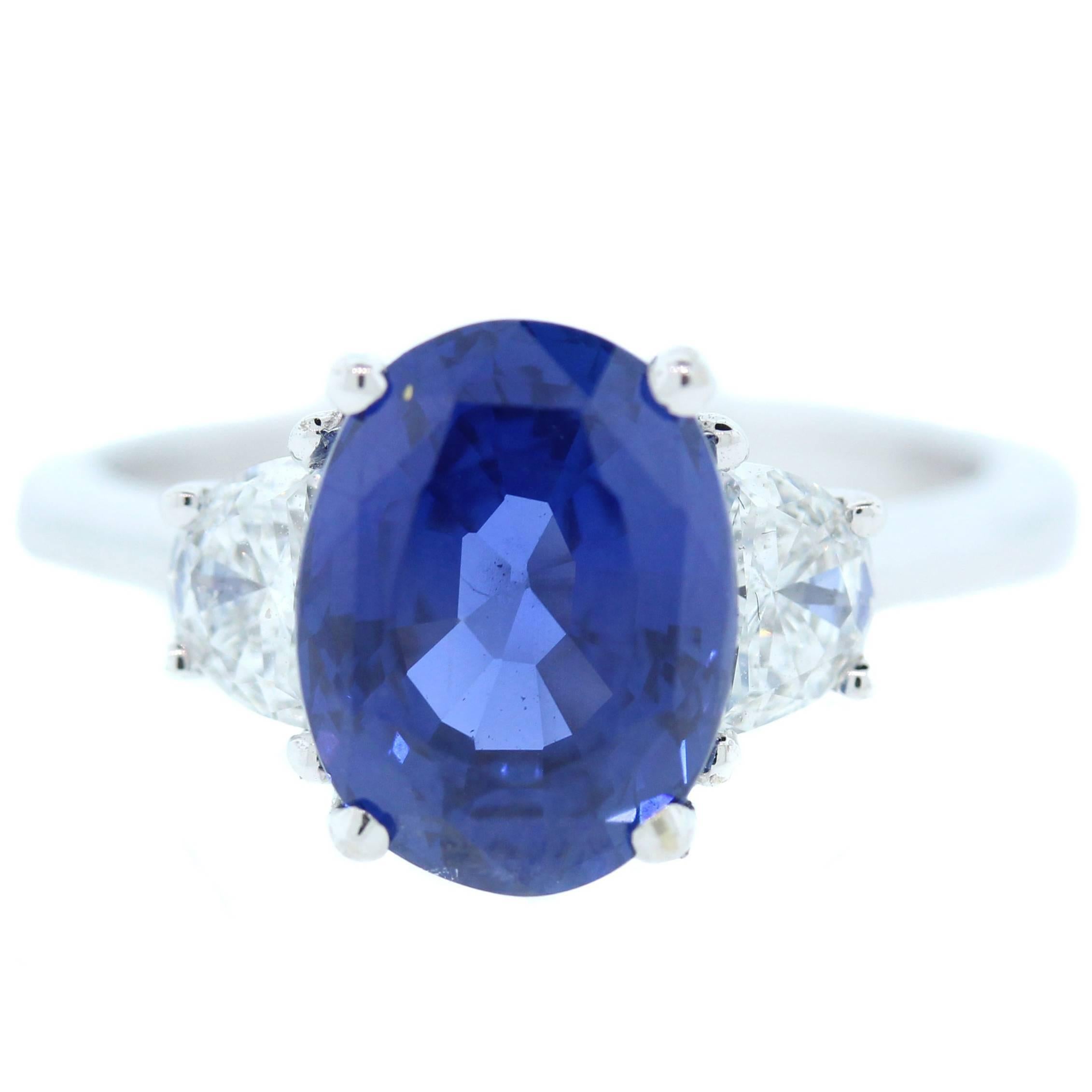 4.00 Carat AGL Certified Ceylon Blue Sapphire Diamond Ring