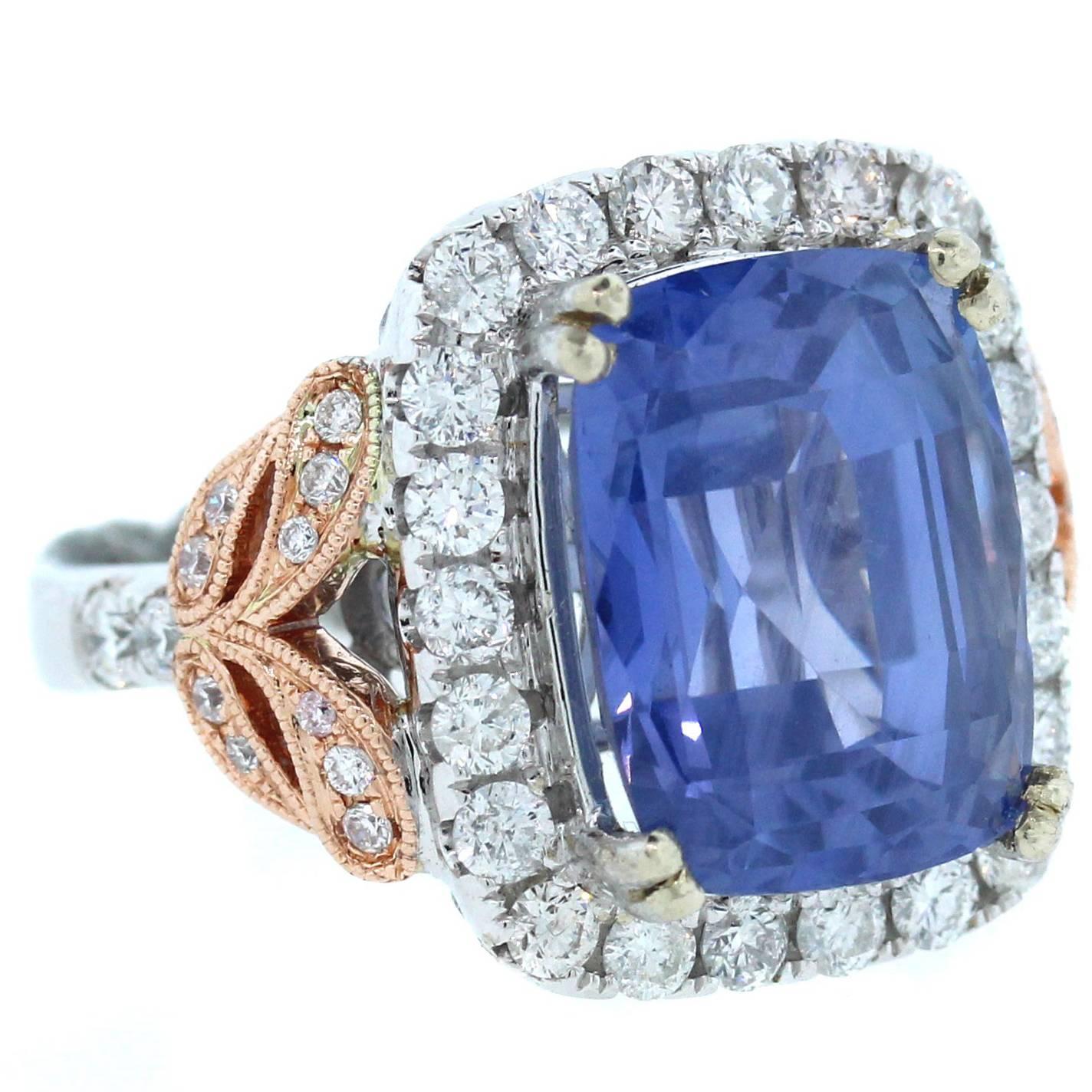 10.67 Carat AGL Certified Ceylon Blue Sapphire Diamond Gold Ring