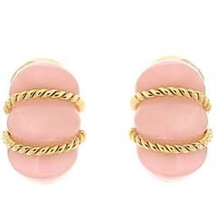 Rose Quartz Gold Shrimp Earrings