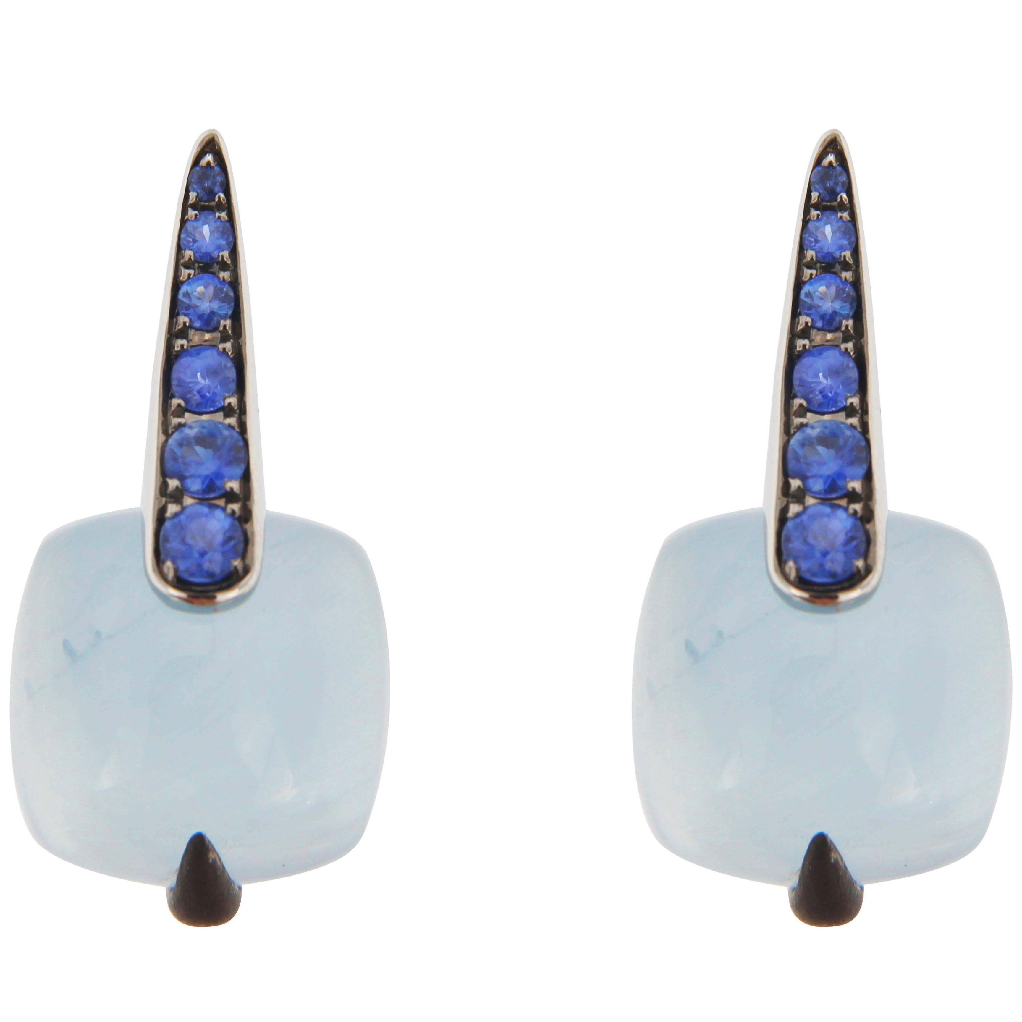Jona Aquamarine Blue Sapphire 18 Karat White Gold Earrings