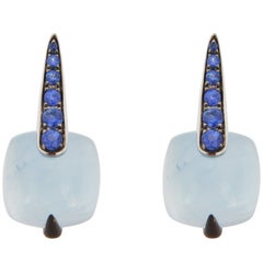 Jona Aquamarine Blue Sapphire 18 Karat White Gold Earrings