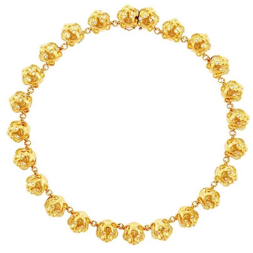 Diamonds 18k Yellow Gold Small TIGER HEAD Necklace by John Landrum Bryant For Sale