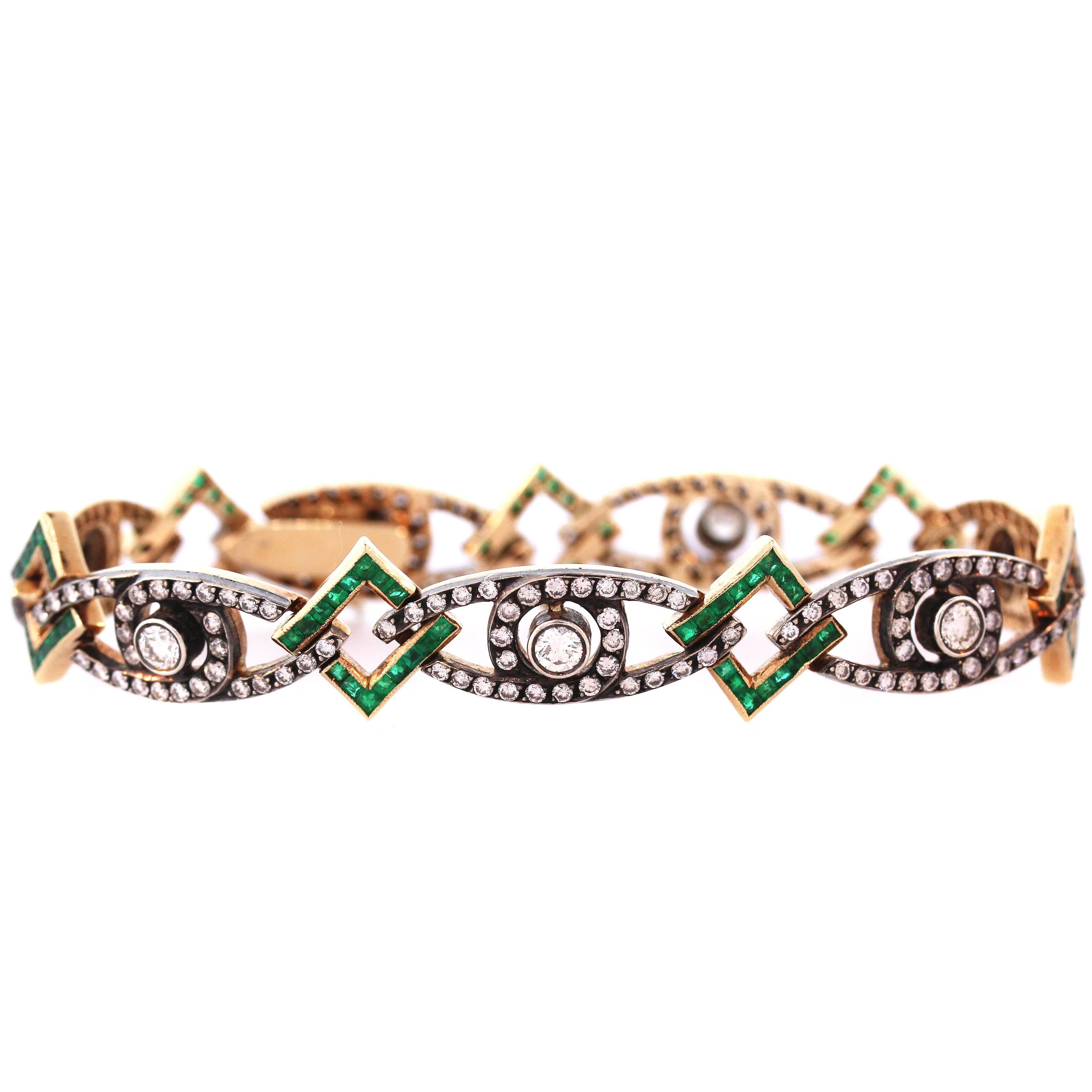 Antique Emerald Diamond Gold Bracelet