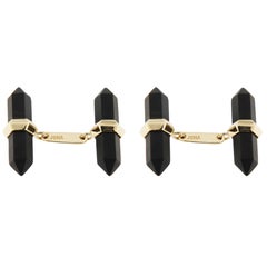 Jona Glazed Onyx 18k Yellow Gold Prism Bar Cufflinks