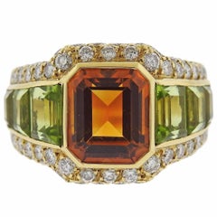Bulgari Citrine Peridot Diamond Gold Ring