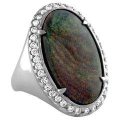 8.00 Carat Oval Black Opal Diamond Gold Ring