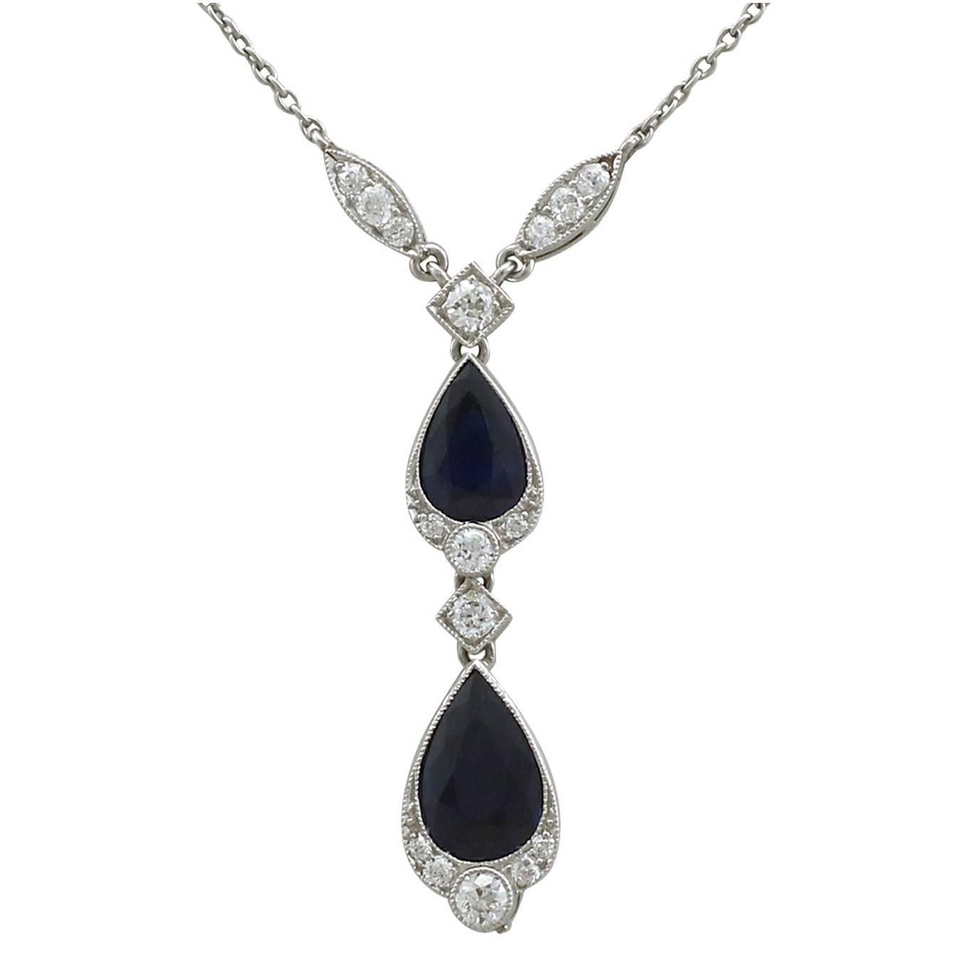 1930s 4.85 Carat Sapphire and Diamond, Platinum Teardrop Necklace