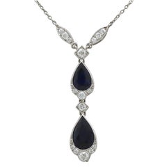 Vintage 1930s 4.85 Carat Sapphire and Diamond, Platinum Teardrop Necklace