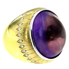 Designer 40 Carat Amethyst Gold Diamond Cocktail Ring