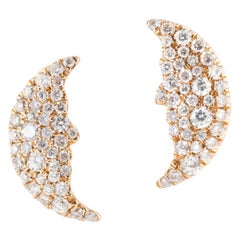 Moon Shaped 18 Karat Yellow Gold and 0.50 Carat White Diamond Ear Studs
