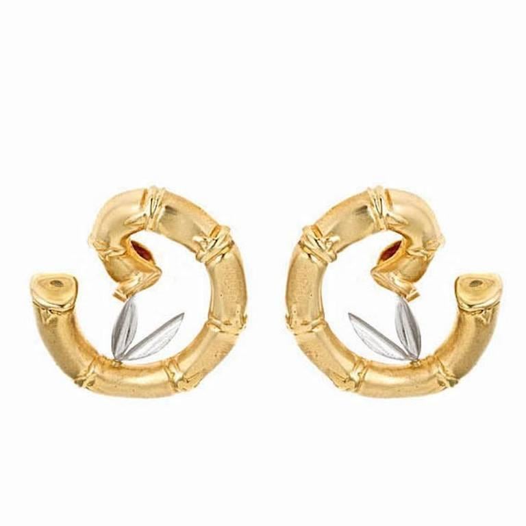 18k Gold Platinum Dancing Bamboo Earrings by John Landrum Bryant For Sale