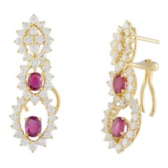 Diamond and Ruby Yellow Gold Dangling Earrings