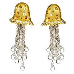 Quartz and Colored Diamond 18 Karat Gold Jellyfish Earrings, John Landrum Bryant