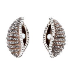 Pearl Diamond Sterling Silver MOONLIGHT OYSTER Earrings by John Landrum Bryant