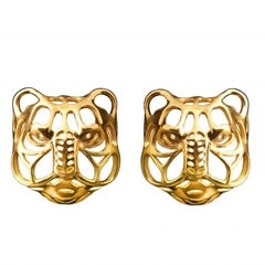 18k Yellow and White Gold MYSTICAL TIGER Earring by John Landrum Bryant