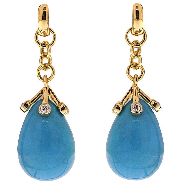 Valentin Magro Turquoise Drop and Diamond Earrings For Sale