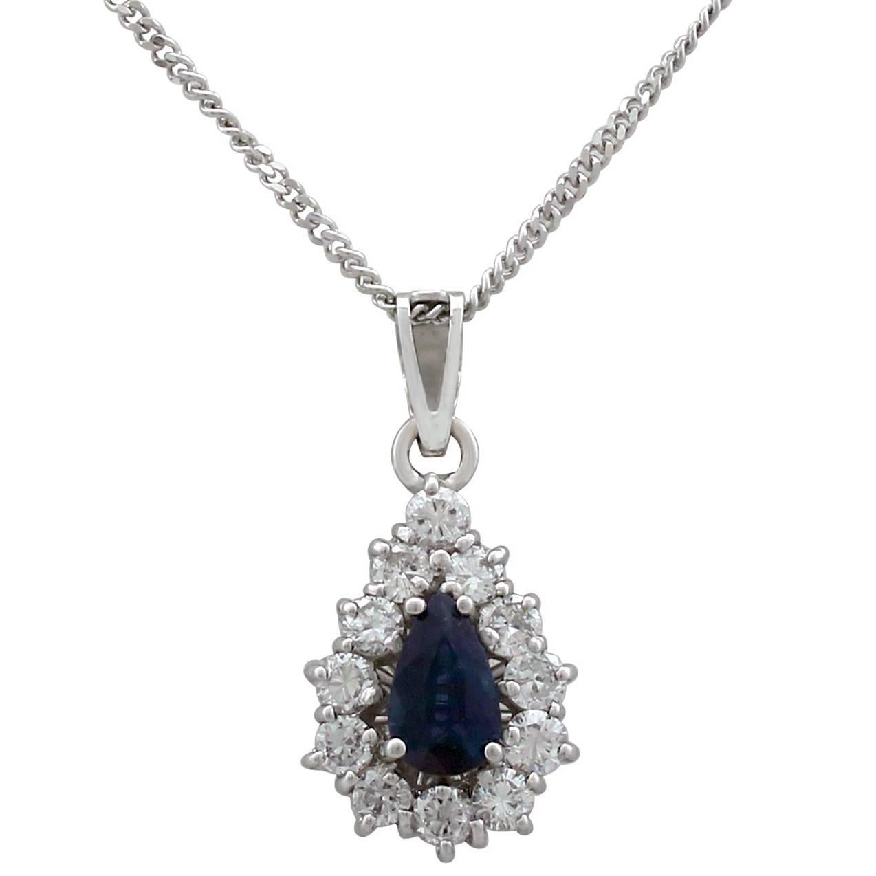 Vintage Sapphire and Diamond, White Gold Cluster Pendant, 1960s