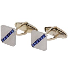 Art Deco French Cut Sapphire Platinum Gold Cufflinks