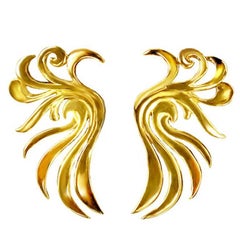 18 Karat Yellow Gold Phoenix Earrings by John Landrum Bryant