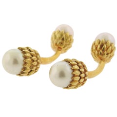 Classic Pearl Acorn Gold Cufflinks