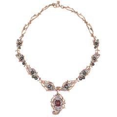 18 Karat Rose Gold Red Garnet, Keshi Pearl, Sapphire and Diamond Necklace