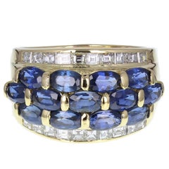 Unsual Oval Cut Sapphire Square Cut Diamond Band Ring