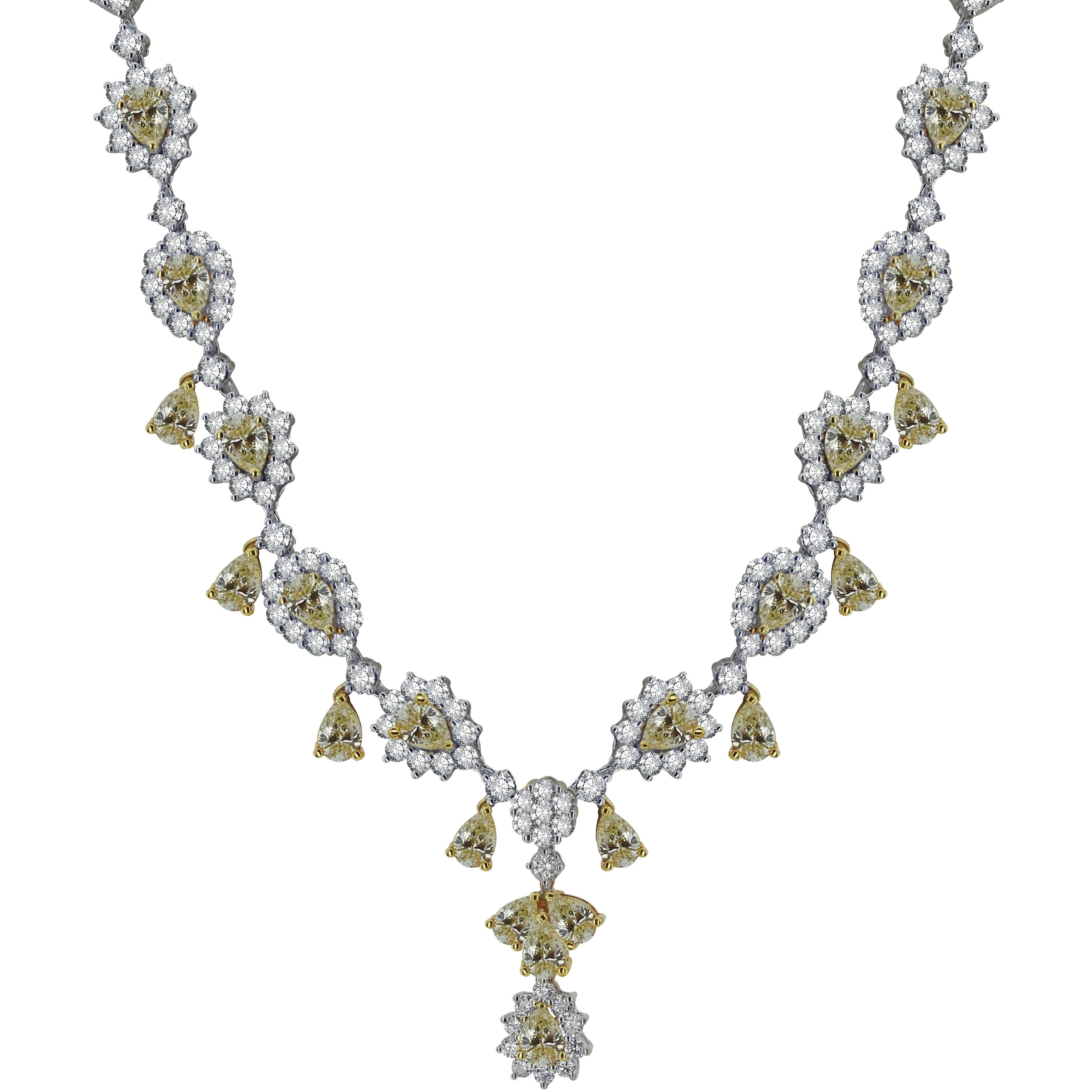White Gold Flower Necklace with Fancy Yellow and White Diamonds For Sale