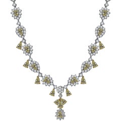 White Gold Flower Necklace with Fancy Yellow and White Diamonds