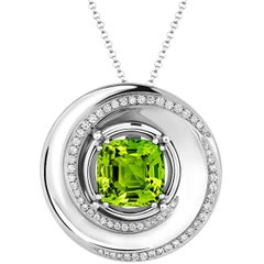 Tivon 18ct White Gold large designer Peridot and Diamond set Pendant