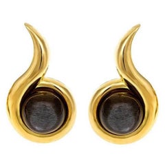 1.9ct. Black Moonstone 18k Gold Snail Earrings by John Landrum Bryant