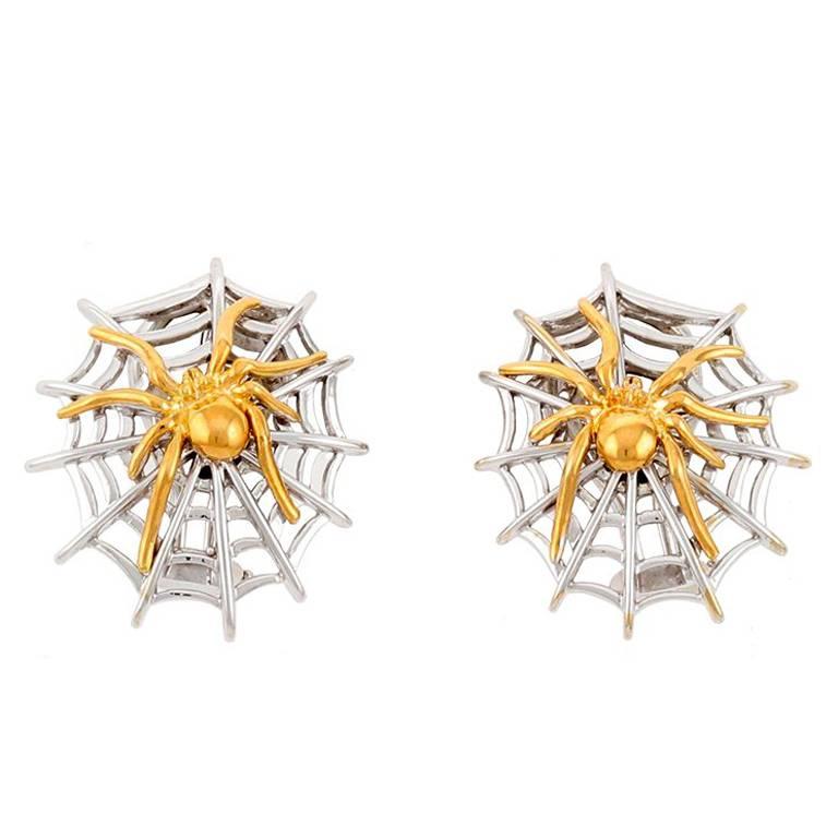 18k White and Yellow Gold Spider Earrings by John Landrum Bryant For Sale