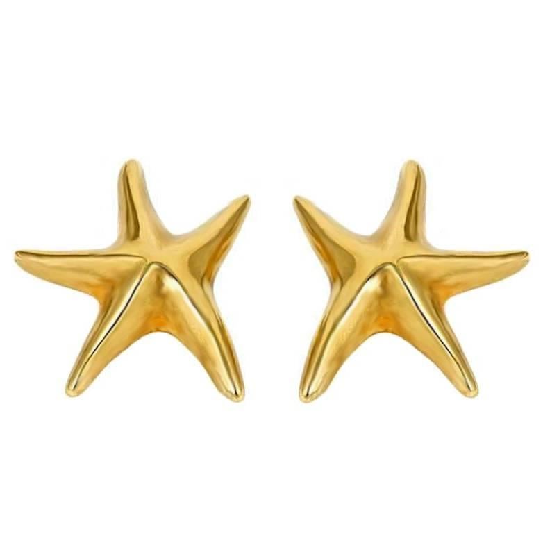 18 Karat Yellow Gold STAR FISH Earrings by John Landrum Bryant For Sale