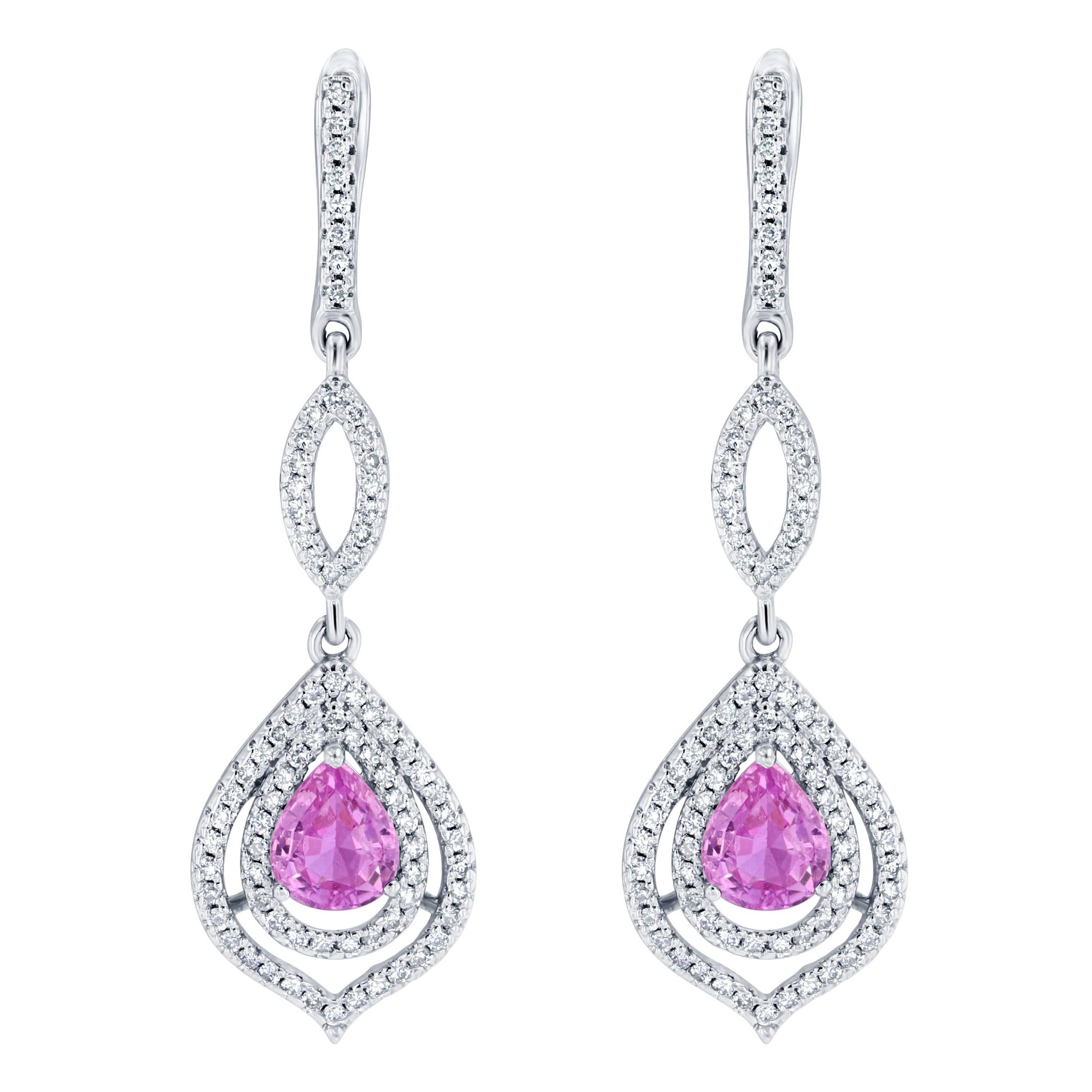 Boucles d'oreilles en goutte en diamants et saphir rose de 2,90 carats